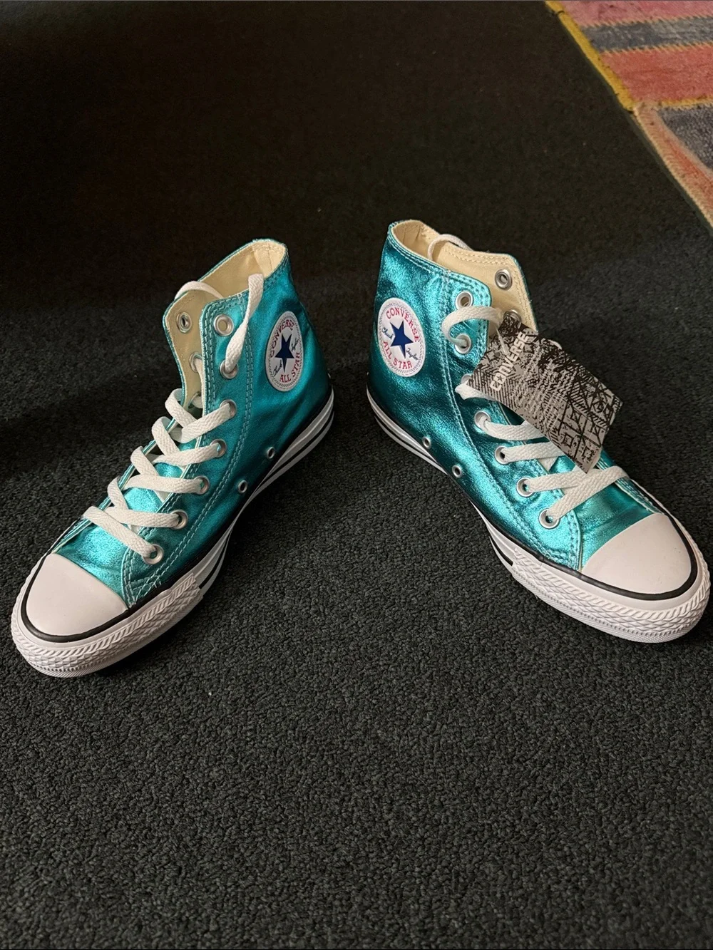 Converse Women's Metallic Teal High-Top Sneakers - White Accents - Picture 2 of 8